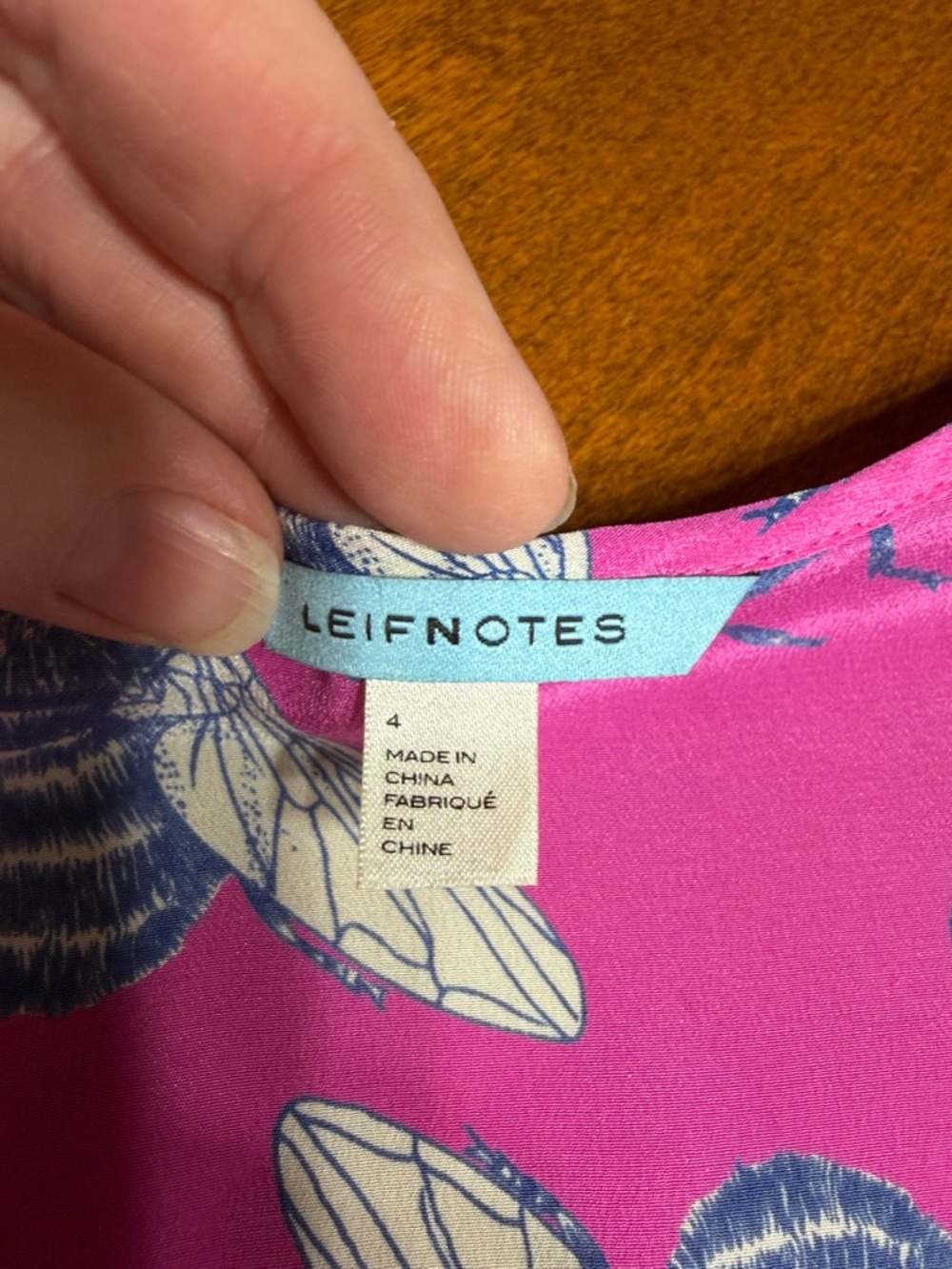 Anthropologie Leifnotes Pollination Silk Pink Bee Print Size 4 - Picture 3 of 11